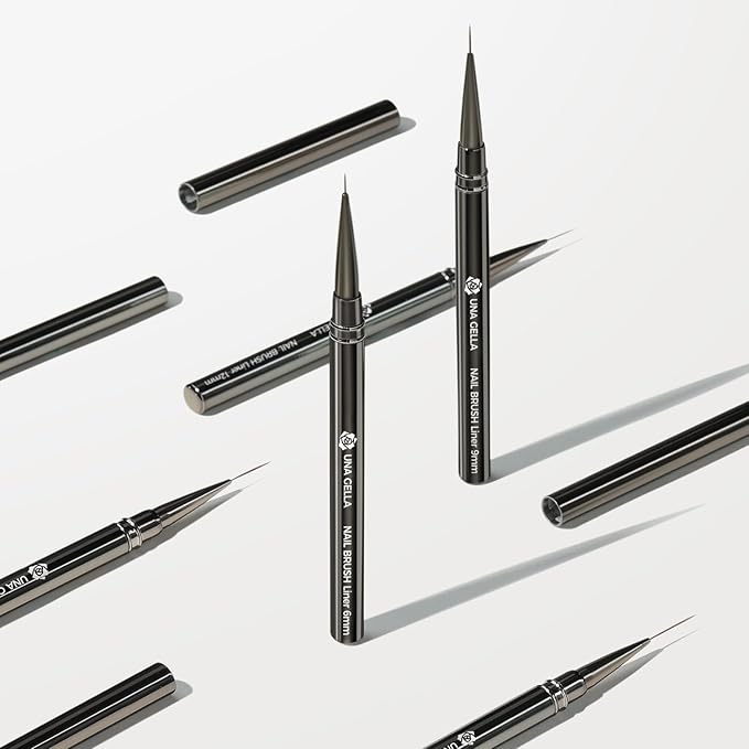 UNA GELLA Nail Art Brushes Metallic, Liner Pens 5Pcs Set For Nail Art Gel Polish, Gray Color, Detail Nail Art Design Painting Brush Set For Nails Gel Fine Drawing Nail Tools, 6/9/11/15/18mm Sizes-Velvo Beauty