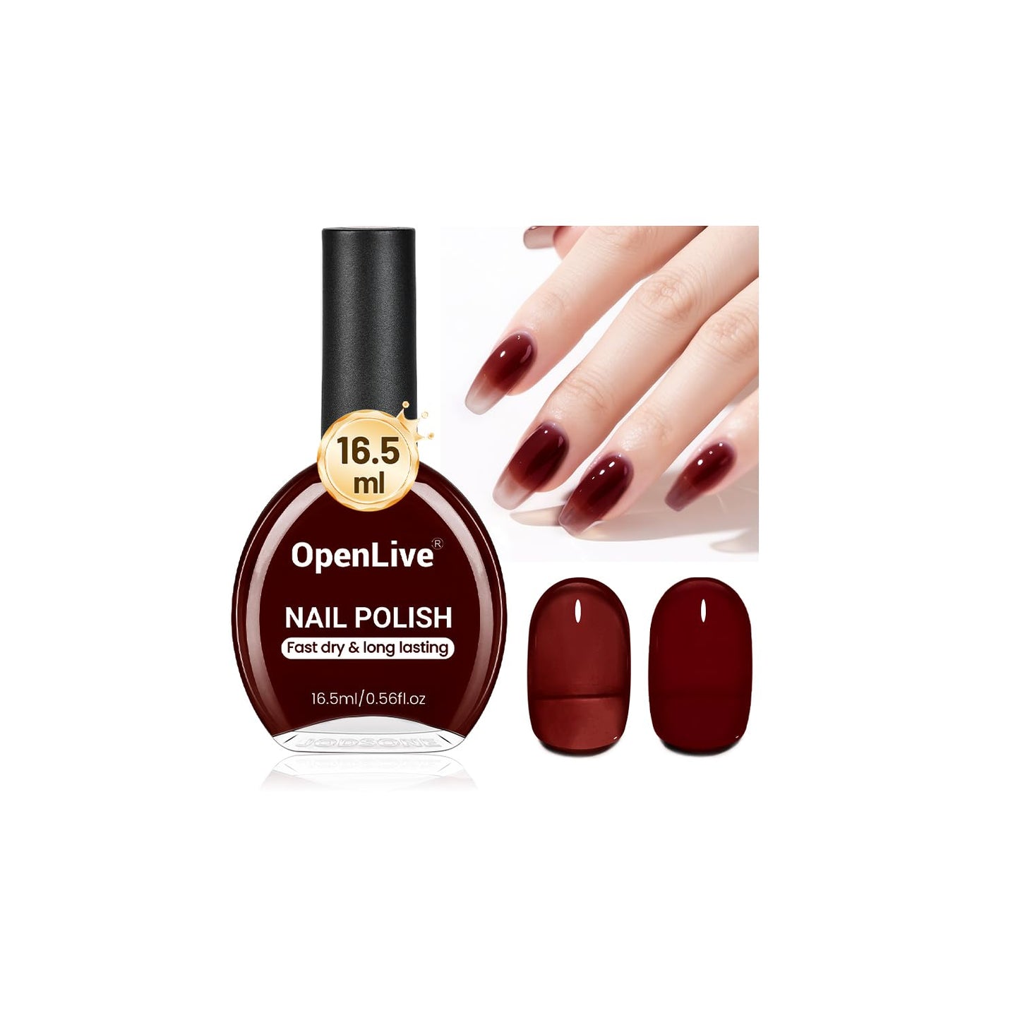 16.5ml Jelly Burgundy Nail Polish Large Volume Quick Dry Nail Polish, Long Lasting Shine, Fingernail Toenail Nail Art DIY Home Travel Nail Art Gift-Velvo Beauty
