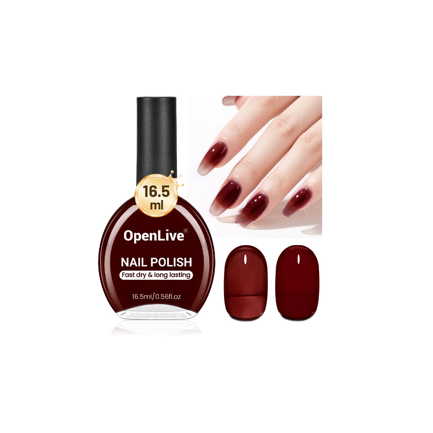 16.5ml Jelly Burgundy Nail Polish Large Volume Quick Dry Nail Polish, Long Lasting Shine, Fingernail Toenail Nail Art DIY Home Travel Nail Art Gift-Velvo Beauty