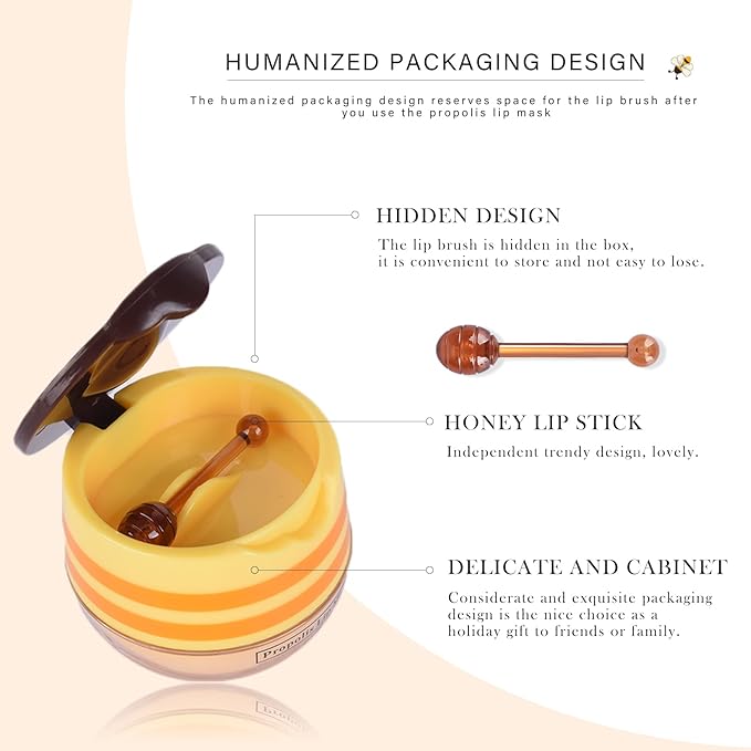 Honey Lip Balm Pot, Honey Lip Sleeping Mask Overnight 24HR Repair Lip, Moisturizing Lip Mask Honey Lip Balm Pot with Wand Hydrate Nourish Prevent Chapped Lips Lip Scrubs Exfoliator-Velvo Beauty