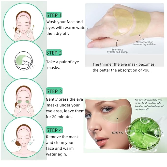 Eye Mask 60 Pcs, Under Eye Patches for Dark Circles and Puffiness, Lighten Fine Lines and Eye Bags,Water Replenishing Eye Treatment Mask (Avocado Eye Mask)-Velvo Beauty