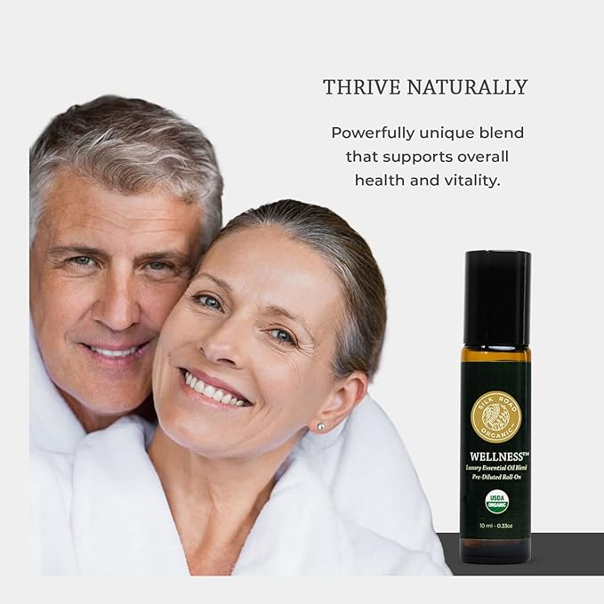 Silk Road Organic Wellness Essential Oil Vitality Blend Roll On - 100% Pure USDA Certified Frankincense, Cypress, Cedarwood, Clary Sage, Orange - Thrive Naturally, 10 ml Roller-Velvo Beauty