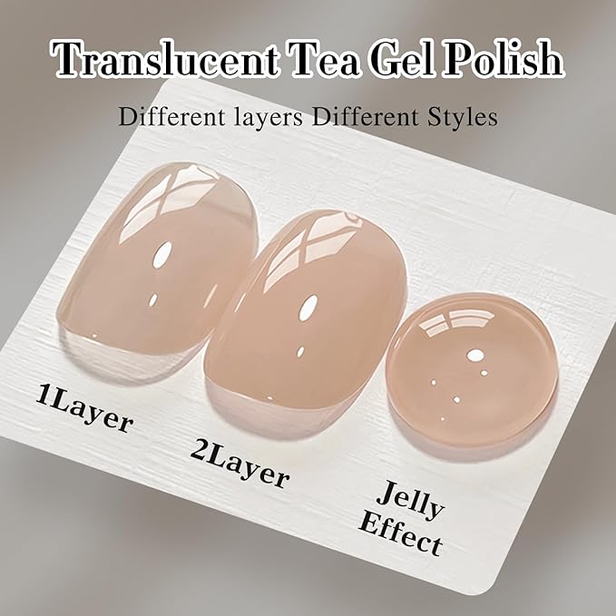 Double Rhythm 0.50 OZ Translucent Gel Polish Same Color Same Bottle Sheer Pastel Neutral Natural Milky 15 ML Jelly UV Nail Art DIY at Home (Translucent Tea-A1496)-Velvo Beauty