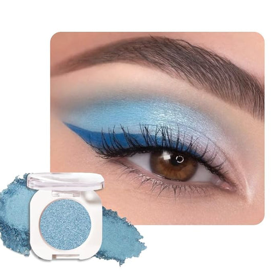 Sky Blue Single Metallic Shimmer Eyeshadow Makeup, Neutral Powde Eye Shadow for Women, Sky Blue Metallic Glitter Singles Eyeshadow Palette Pigmented Waterproof, Girls Monochrome Eyeshadows Gift-Velvo Beauty