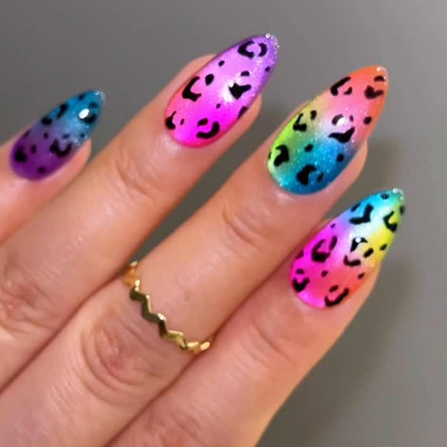 Semi Cured Gel Nail Strips with Gradient Leopard Gel nail stickers Colorful Glitter Nail strips Salon Quality & Easy to Use 20 Pcs for Women-Velvo Beauty