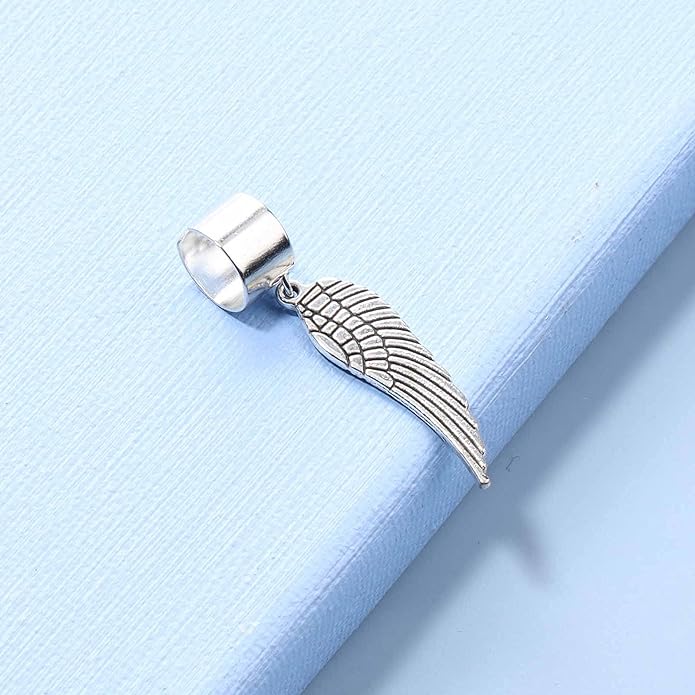 Boho Angel Wing Cuff Earrings Silver Ring Cartilage Earrings with Dangle Wing Ear Cuffs Earrings Clip Wrap Earrings Helix Earrings Jewelry for Women-Velvo Beauty