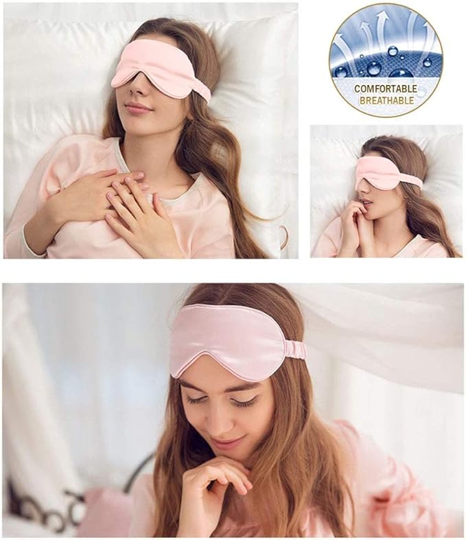 100% Natural Mulberry Soft Silk Sleep Mask, Light Blocking Eye Masks For Sleep, Night Blindfold Eye Mask Cover For Men And Women, Sleeping Night Mask For Travel (Pink)-Velvo Beauty