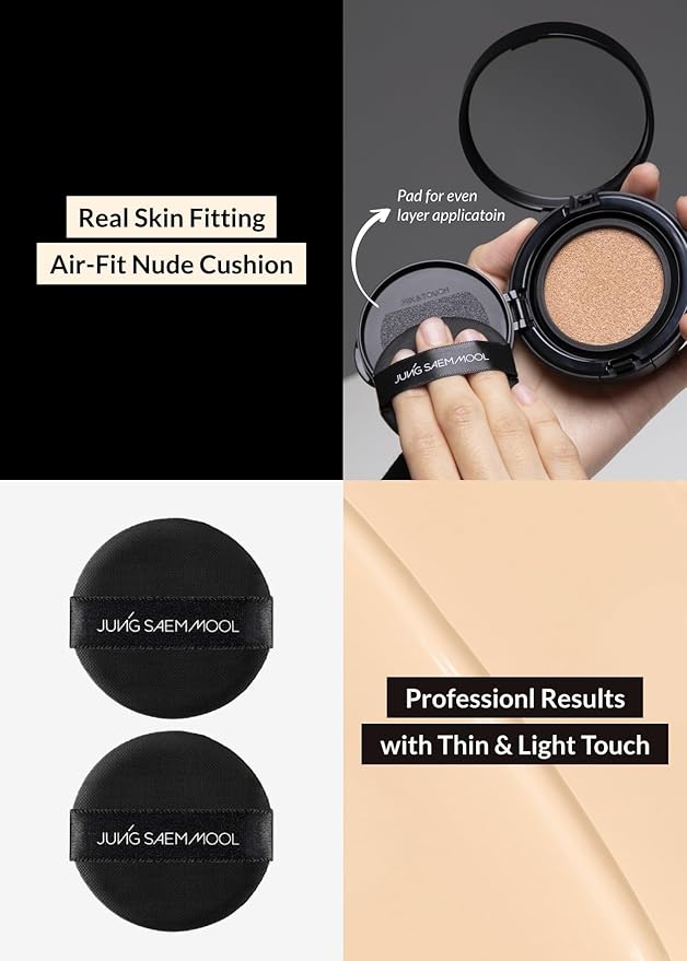 JUNG SAEM MOOL Essential Skin Nuder Longwear Cushion 0.98 Fl Oz (Fair Light), Refill Included, 24H Lasting Cushion Foundation with High Coverage, Semi-Matte Natural Finish, Korean Foundation Makeup-Velvo Beauty