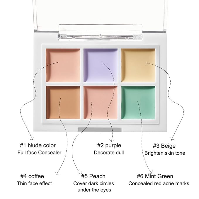 Color Correcting Concealer Palette 6 Colors Lightweight Smooth Correcting Contour Cream Makeup Palette (Color 02)-Velvo Beauty