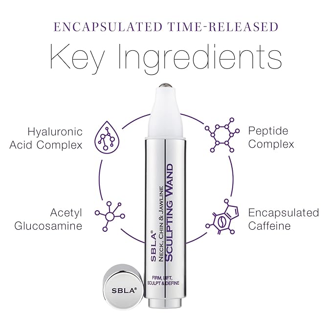 SBLA Beauty - Neck, Chin & Jawline Sculpting Wand 0.7 Fl Oz / 20mL - Lifts & Firms the Neck, Chin, Jawline & Decollete - Reduces Lines & Wrinkles - Smooths, Tightens Sagging Skin - Evens Out Skin Tone-Velvo Beauty