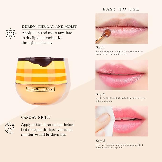 Honey Lip Balm Pot, Honey Lip Sleeping Mask Overnight 24HR Repair Lip, Moisturizing Lip Mask Honey Lip Balm Pot with Wand Hydrate Nourish Prevent Chapped Lips Lip Scrubs Exfoliator-Velvo Beauty