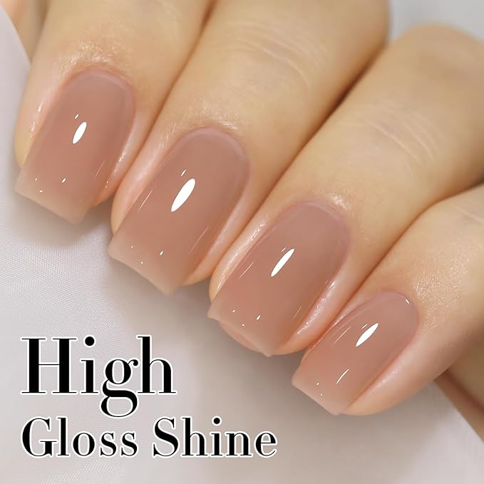 Double Rhythm Translucent Gel Polish Sheer Neutral Natural Light Milky Same Color Same Bottle 15ML Jelly UV Polish Nail Art DIY at Home (Jelly Nude Brown-A1492)-Velvo Beauty
