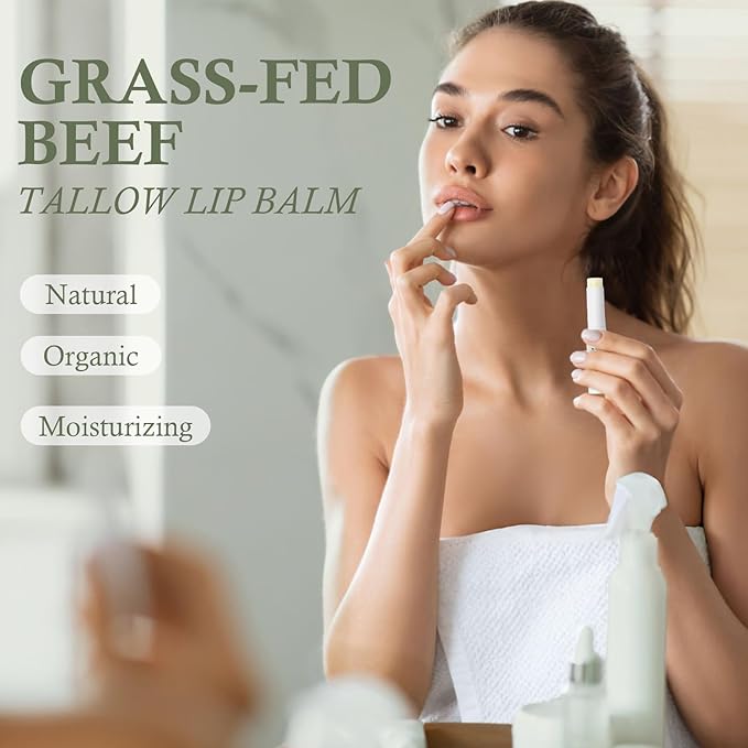 Tallow Lip Balm, Natural Lip Balm, Beef Tallow for Skin, Tallow Balm, All Natural Unscented 100% Grass Finished Beef Tallow Chapstick Organic Moisturizing Hydrates Dry Lips Moisturizer for Lip Care-Velvo Beauty