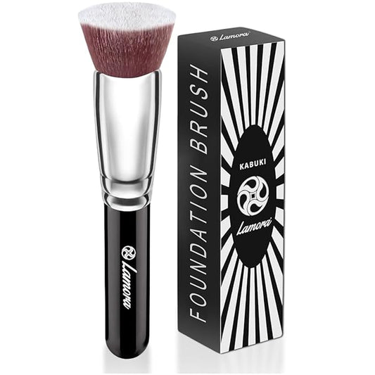 LAMORA Foundation Brush for Liquid Makeup - Kabuki Face Brush for Cream, Powder, Blush, and Concealer - Flat Top Blending, Buffing, Stippling Brush-Velvo Beauty