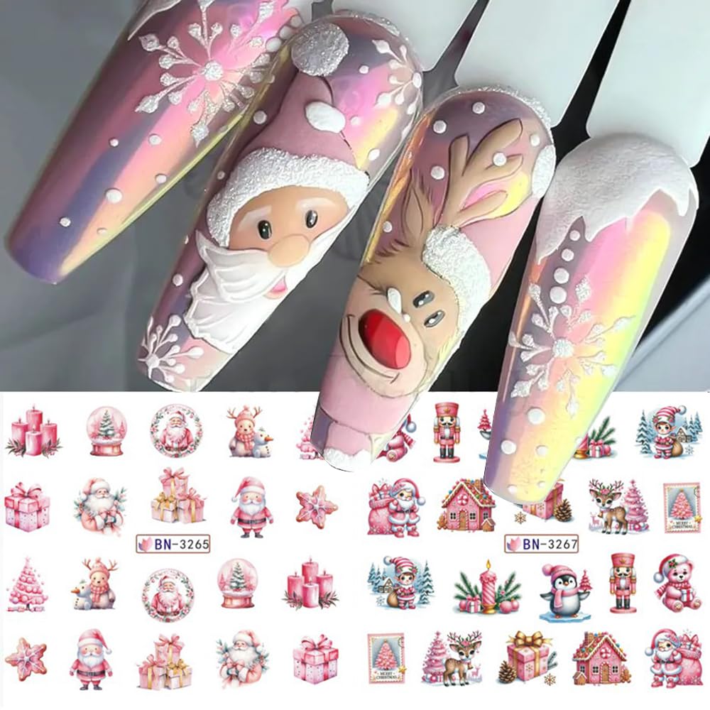 Christmas Nail Art Stickers Decals Winter Snowflake Snowman Acrylic Nail Decals Santa Claus Holographic Water Transfer Nail Foils Cute Gingerbread Man Xmas Tree Elk Penguin Sticker for Women DIY Nails-Velvo Beauty
