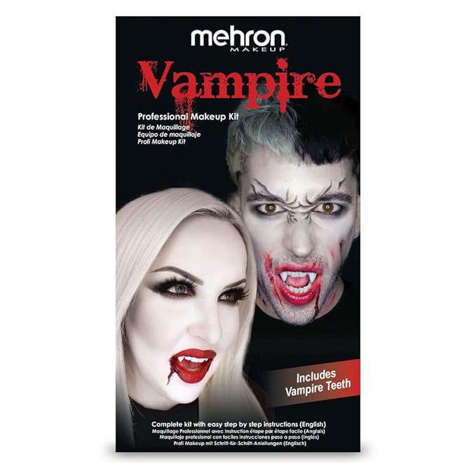 Mehron Makeup Premium Character Kits| Makeup Kits for Halloween & Cosplay| Made in the USA | Complete Makeup Kit | Includes all Makeup, Tools, & Instructions on How to Create the Look | (Vampire)-Velvo Beauty