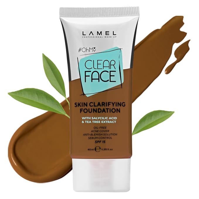 LAMEL OhMy Clear Face Full Coverage Foundation - Acne Coverage - Salicylic Acid & Tea Tree Extract - Dewy & Flawless Finish - Sensitive Skin Care - Organic & Oil-Free - 409, 1.35 fl.oz-Velvo Beauty