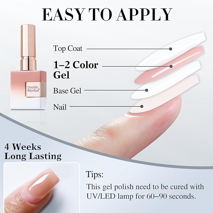Double Rhythm 0.5Oz Translucent Gel Polish Sheer Neutral Natural Light Milky Same Color Same Bottle 15ML Jelly Art DIY at Home (Neutral Nude Pink-A1368)-Velvo Beauty