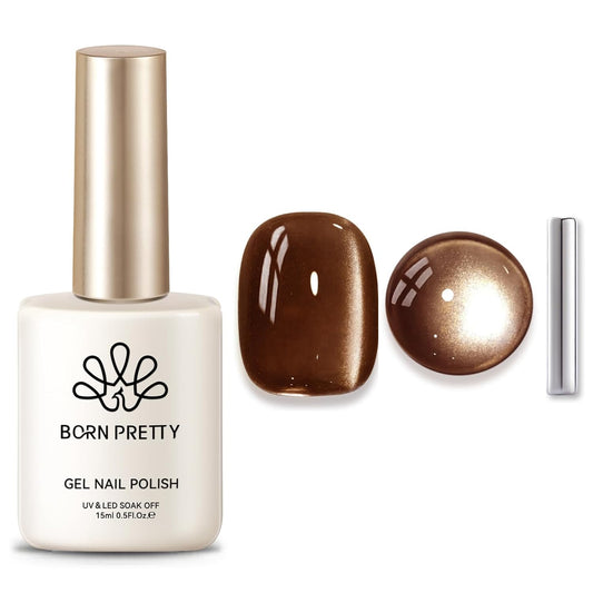 BORN PRETTY Cat Magnetic Eye Gel Nail Polish,Brown Jelly Glass Magnetic Gel Polish Glitter Soak Off Nail Art Salon Manicure Home Gift 15ml-Velvo Beauty