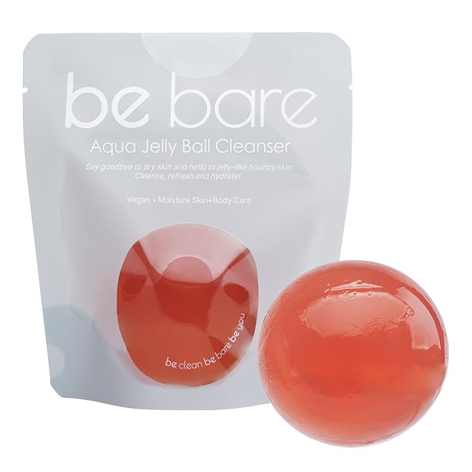 Be Bare Jelly Ball Cleanser, Daily Face Wash Korean Skin Care Cleanser Ball for Dry Skin with Allantoin for Protection, AHA &BHA for Exfoliation and Hydration- Peachy Pink (1.41oz)-Velvo Beauty