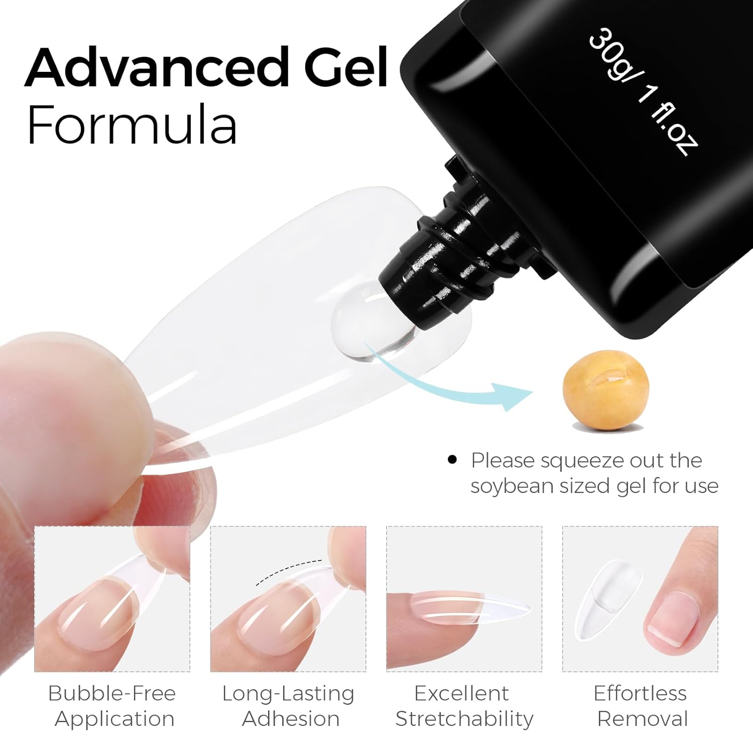 TOMICCA 4 in 1 Nail Glue for Press Ons 30g Gel Nail Glue Strong for Acrylic Nails Lamp Curing Needed UV-Velvo Beauty