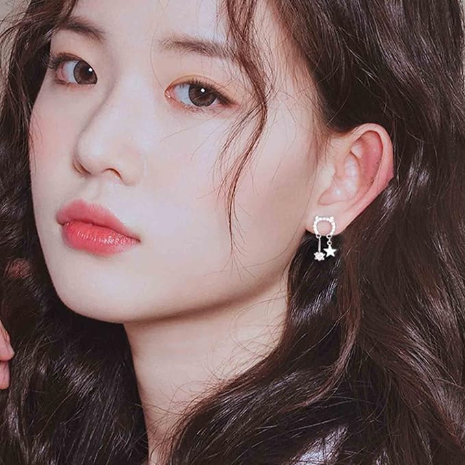 Crystal Cat Studs Earrings Silver Crystal Star Dangle Earrings Boho Rhinestone Drop Earrings Natural Inspired Animal Earrings Jewelry for Women and Girls Cat Lover Gifts-Velvo Beauty