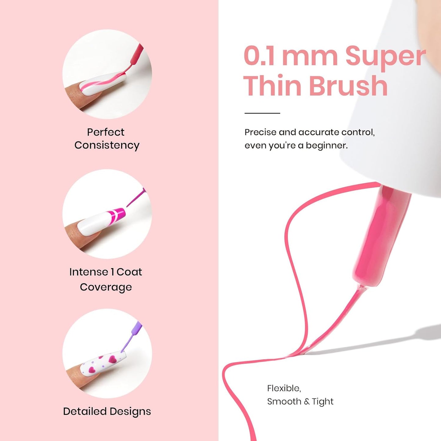 beetles Pink 12 Colors Nail Art Gel Liner, Summer Blue White Glitter Gel Nail Polish Painted Soak Off Uv Lamp Art Nails Red Yellow for Thin French Line Nails Manicure Gift for Women-Velvo Beauty