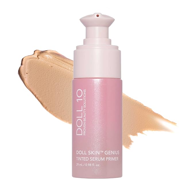 Doll 10 - Doll Skin Tinted Serum Primer - Blurs Color, Texture & Pores - Improves Skin While Wearing - Good for All Skin Types - Oil Free, Vegan, Cruelty Free & No Parabens (Light-Medium, 1 oz)-Velvo Beauty