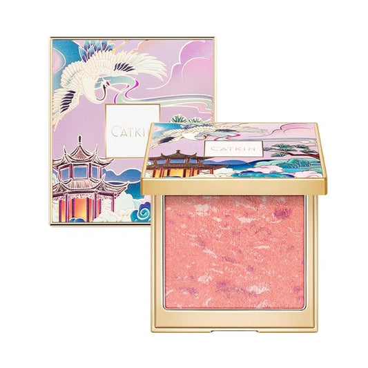CATKIN Powder Blush for Cheek Blusher Natural Shimmering Blush & Highlight 2 in 1 Creamy Blendable Baked Blush Palette 10g C02 Lovely Cheek-Velvo Beauty