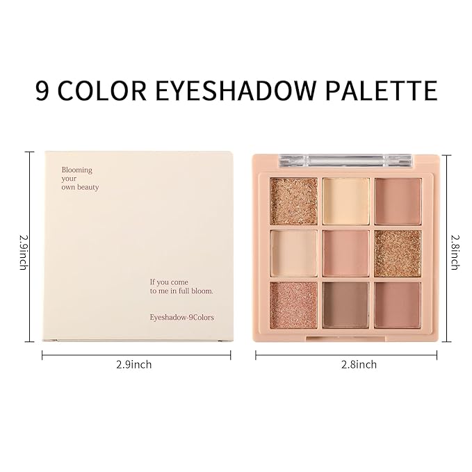 Erinde 9 Colors Eyeshadow Palette, Matte Shimmer Glitter Eye Shadow Makeup Palette, Highly Pigmented Long Lasting Waterproof, Natural Neutral Nude Eyeshadow Makeup Pallet, Oat Milk Tea-Velvo Beauty