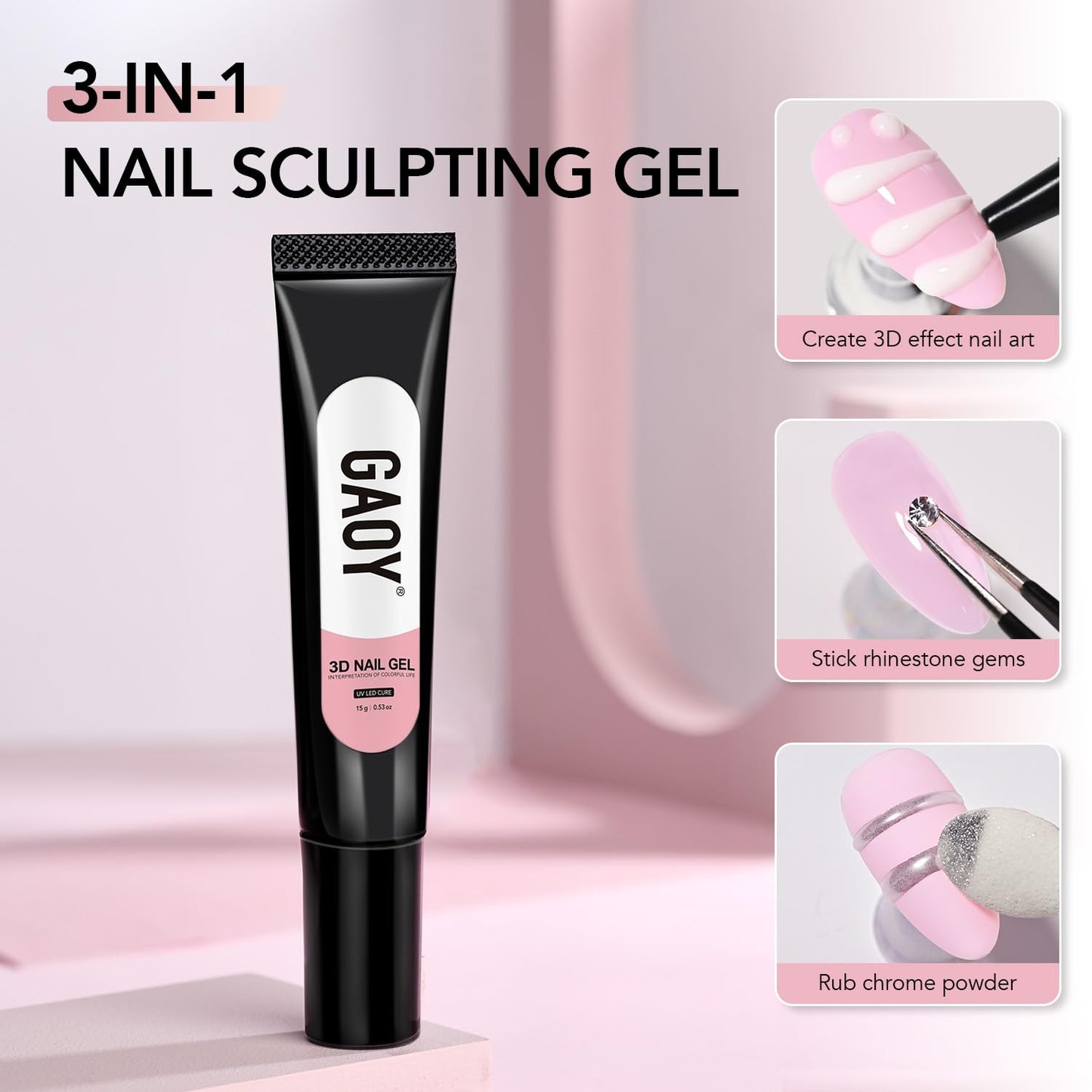 GAOY White 3D Nail Gel, 15g Sculpting Gel for 3D Nail Art Designs Carving, Molding, Painting, No Wipe Gel for Gems & Charms Decoration, Salon DIY Use-Velvo Beauty
