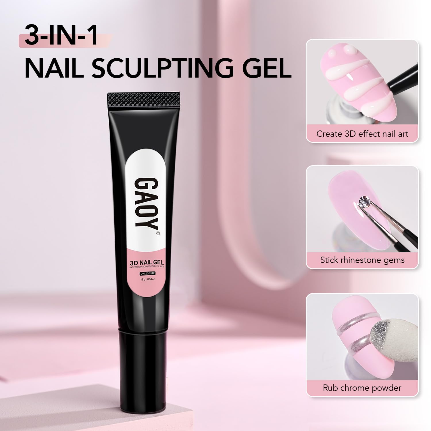 GAOY White 3D Nail Gel, 15g Sculpting Gel for 3D Nail Art Designs Carving, Molding, Painting, No Wipe Gel for Gems & Charms Decoration, Salon DIY Use-Velvo Beauty