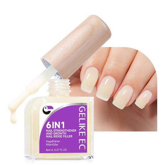 Nail Polish Strengthener and Growth Treatment: Yellow Gelike EC 6 in 1 Natural Nail Hardener Extra Strong and Growth - Long Lasting Nail Repair for Damaged Nails - For Daily Work Home Salon-Velvo Beauty