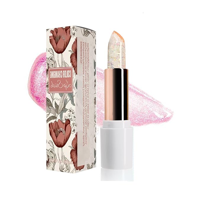 Ph Mood Magic Color Changing Lipstick, Crystal Flower Jelly Lipstick, Pearl Shimmer Lipstick Plumping Glimmer Glow Lipstick Long Lasting Nourishing Moisture Lip Care Color Change Lip Gloss(2#)-Velvo Beauty