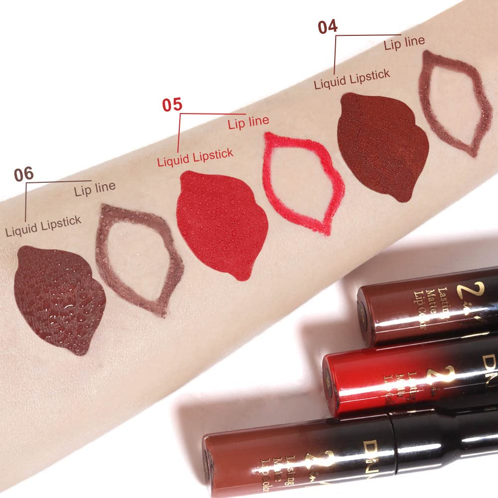 evpct 3Pcs Dark Brown Ruby Deep Red Matte Lip Liner Pencil and Liquid Lipstick Sets for Women Long Lasting Waterproof, 24 Hour Lipstick Lip Stick/Gloss Set labiales mate 24 horas originales, 02-Velvo Beauty