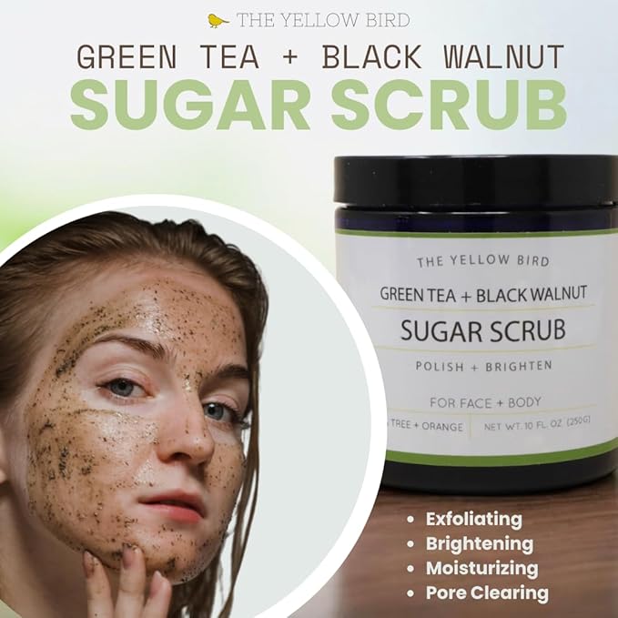 Natural Green Tea Sugar Scrub. Face, Body, and Foot Exfoliator. Helps with Moisturizing, Acne, Celluite, Wrinkles, and Exfoliating Dead Skin.-Velvo Beauty