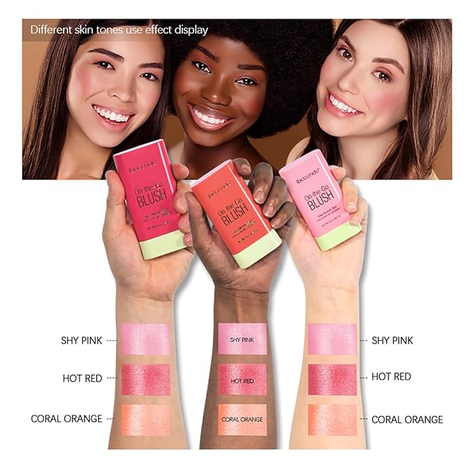 Multi-Use Makeup Blush Stick, Cream Blush Stick, Tinted Solid Moisturizer Stick for Cheek & Eyes & Lips, Waterproof Natural Nude Makeup, Suitable for All Skin (2#Hot Red)-Velvo Beauty