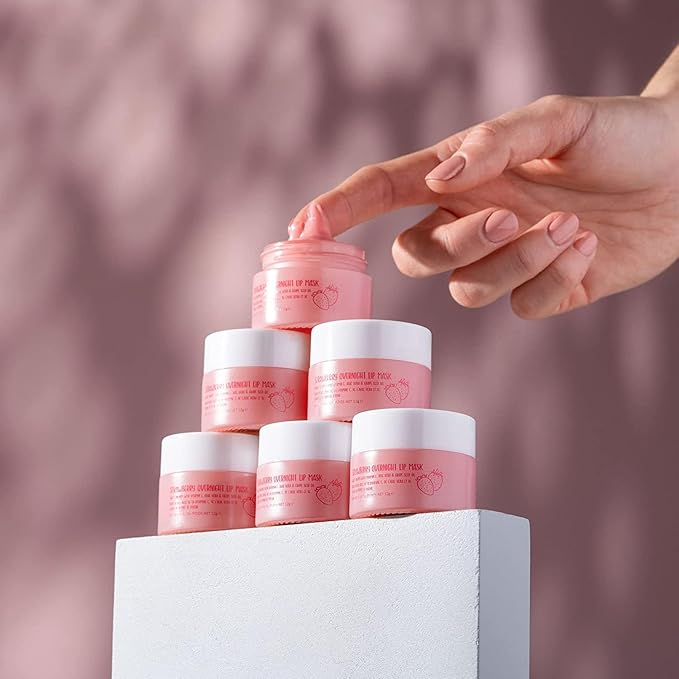 W7 Sweet Dreams Overnight Strawberry Lip Mask - Vitamin E, Aloe Vera and Grape Seed Oil - For Hydrated, Full Looking & Irresistible Lips - 2 Pack - 0.40 Fl Oz-Velvo Beauty