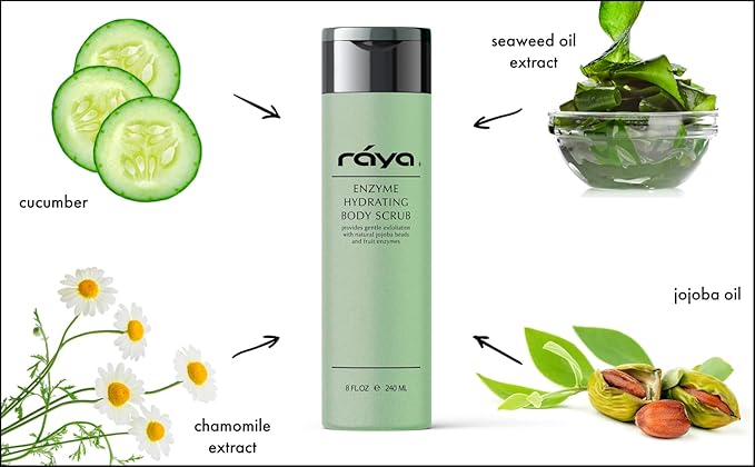 RAYA Enzyme Hydrating Body Scrub 8 oz Cucumber Scent (S-104) | Gentle and Exfoliating Body Scrub | Made with Seaweed, Jojoba Beads, and Fruit Enzymes-Velvo Beauty
