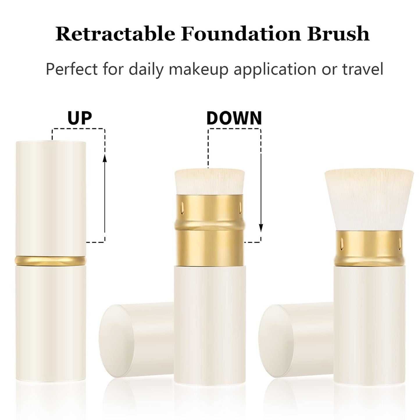 Falliny Retractable Foundation Makeup Brushes, Travel Kabuki Powder Brush Portable Liquid Foundation Sunscreen Brush with Cover for Blending Liquid, Bronzer,Cream or Flawless Powder Cosmetics-Velvo Beauty