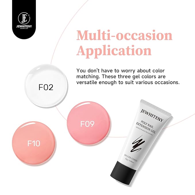 JEWHITENY Poly Nail Gel Set Clear Pink White Neutral Classic Color Poly Extension Gel With Base and Top Coat Slip Solution French Manicure for Home DIY Need U V Lamp Curing-Velvo Beauty