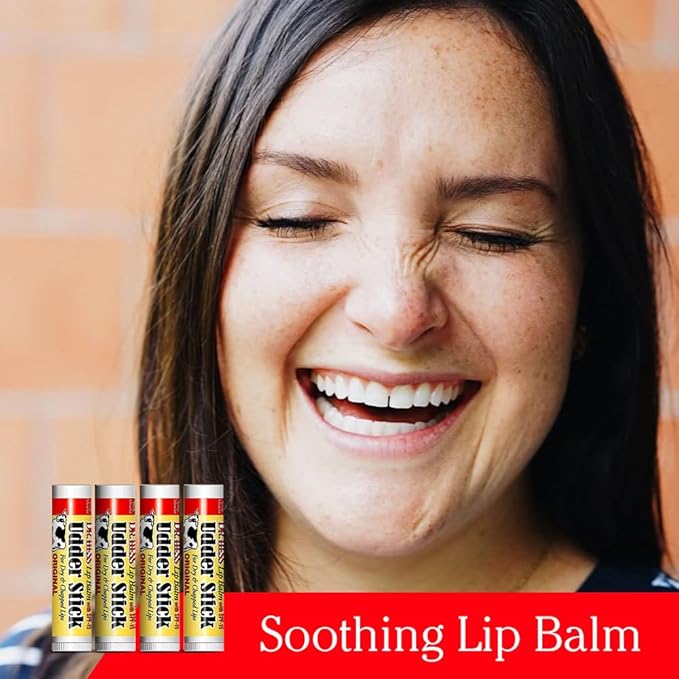 Original Udder Stick SPF Lip Balm, Soothing Moisturizer Sun Screen Balm for Dry Lips with Jojoba, Beeswax & Shea Butter, Total Lip Care, Hydration & Repair, Vanilla Flavor, 4 Pack-Velvo Beauty