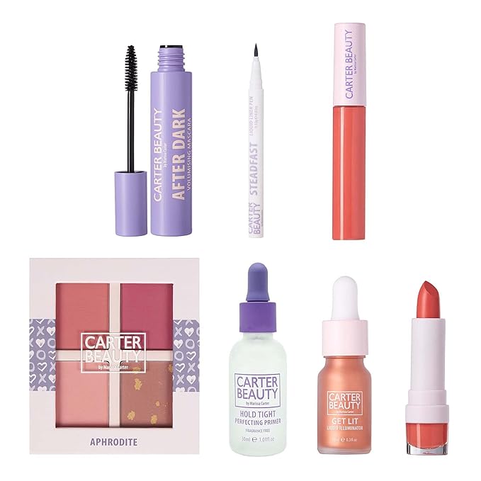 Carter Beauty Make Up Edit Giftbox - Makeup Must Haves - Creates Perfect Eye And Face Looks - Includes Mascara, Eyeliner, Lipstick, Primer, Blush Palette - Vegan And Paraben Free - 7 Pc Gift Set-Velvo Beauty