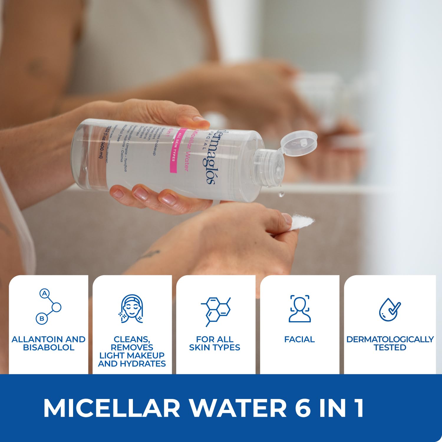 Dermaglos Micellar Water for All Skin Types Even Sensitive | All In 1 Hydrating Facial Cleanser & Makeup Remover, Brightening, Soothing, Gentle Face Toner | Alcohol-Free Formula | 13.52 Fl Oz-Velvo Beauty