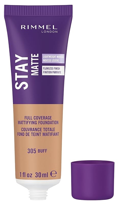 Rimmel London Stay Matte Liquid Mousse - 305 Buff - Foundation, Lightweight, Shine Control, Oil-Free, 1oz-Velvo Beauty