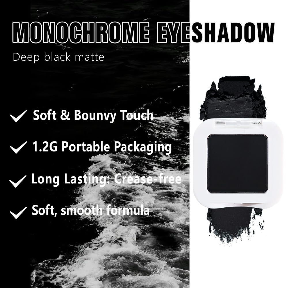 Matte Single Eye Shadow Palette Makeup, Deep Dark Black Monochrome Eyeshadow For Old Women, Mini Single Pressed Pigmented Waterproof Sombras Para Ojos, Vegan, Talc, Paraben&Cruelty Free, 04-Velvo Beauty