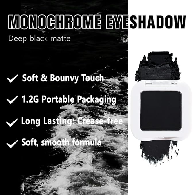 evpct Matte Deep Black Single Eye Shadow Palette Makeup for Older Women, Dark Black Cream Eye shadow Palette Single for Older Women Matte, High Pigment Waterproof Monochrome Eyeshadow, sombra de ojos-Velvo Beauty