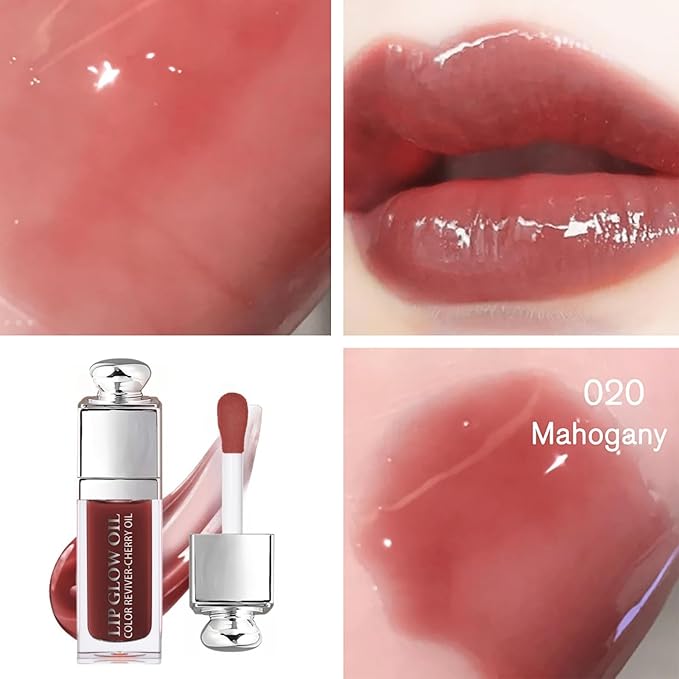 Hydrating Lip Glow Oil-Lip care oil- Lip Oil Tinted for Lip Care and Dry Lips-Prevents Dry Cracked-Non-sticky Big Brush Head-Lip Plumping -Lip Oil gloss tinted-020#MAHOGANY-Velvo Beauty