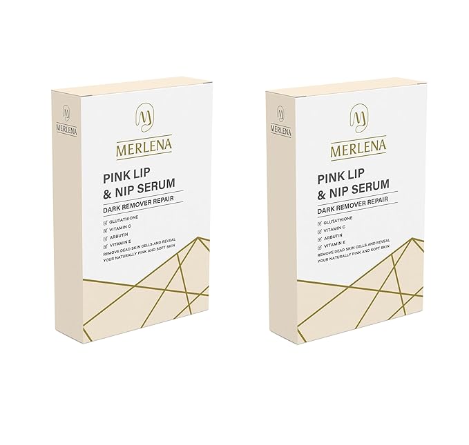 (Pack of 2) Merlena Pink Lip & Nip Serum - Organic Hydrating Serum for Pink Lips and Nipples, Collagen-Boosted Formula for Dry, Flaky, and Peeling Skin, Enriched with Vitamins C & E 2 x 8ml-Velvo Beauty