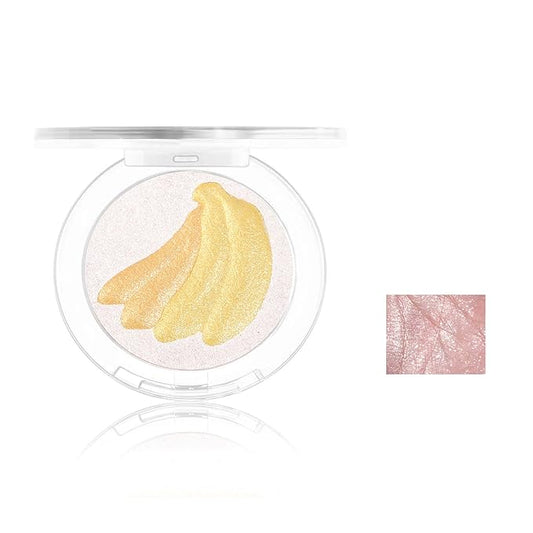 Cream Highlighter Compact, Highly Pigmented Glitter Powder Makeup, Face Highlighters & Luminizers Makeup Palette, Body Cheek Gold Pink Metallic Sparkle Glitter Shimmer Bronzer (#04 Banana)-Velvo Beauty